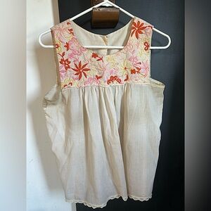 Vintage 60s/70s Boho Sheer Embroidered Lace Floral Babydoll Tanktop Size S